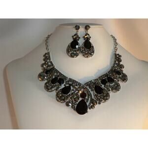 black rhinestone necklace set,l wedding MOB prom  party formal evening necklace